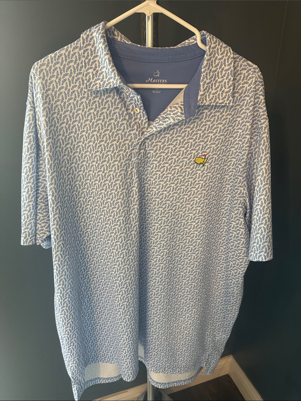 Masters Light Blue Printed Golf Polo with Yellow Logo
